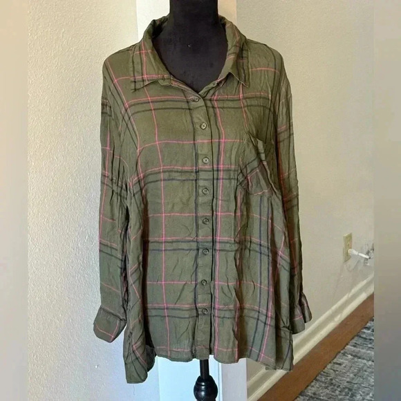 Faded Glory Forest Green Plaid Button-up Shirt - Picture 1 of 5